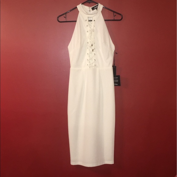 LuLus White Lace up Midi dress - Picture 1 of 5